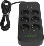 شش راهی برق یونیورسال با 3 خروجی USB و تایپ سی (مشکی) - تصویر 3