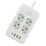 چهار راهی برق یونیورسال با 3 خروجی USB و تایپ سی 2500 وات (سفید) مدل T203